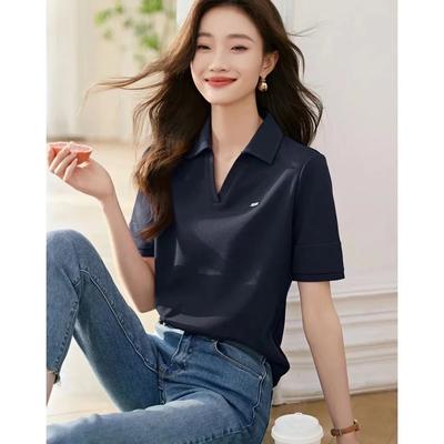 Lässiges Temperament POLO-Kragen Kurzarm-T-Shirt Sommer Neues Kurzarm-T-Shirt mit vorderer Schulter