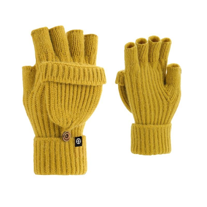 Candy-colored dew finger flip half-finger gloves knitted thermal gloves dual-purpose double-layer thickened to prevent cold autumn and winter