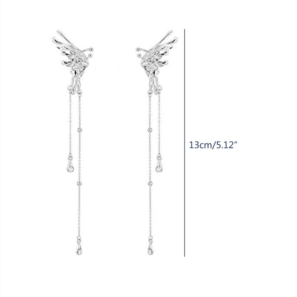 Gothic Elf Earcuffs Non Piercing Cartilage Climber Ear Wrapped Vintage Silver Stud Earrings Long Tassel Earrings Gift