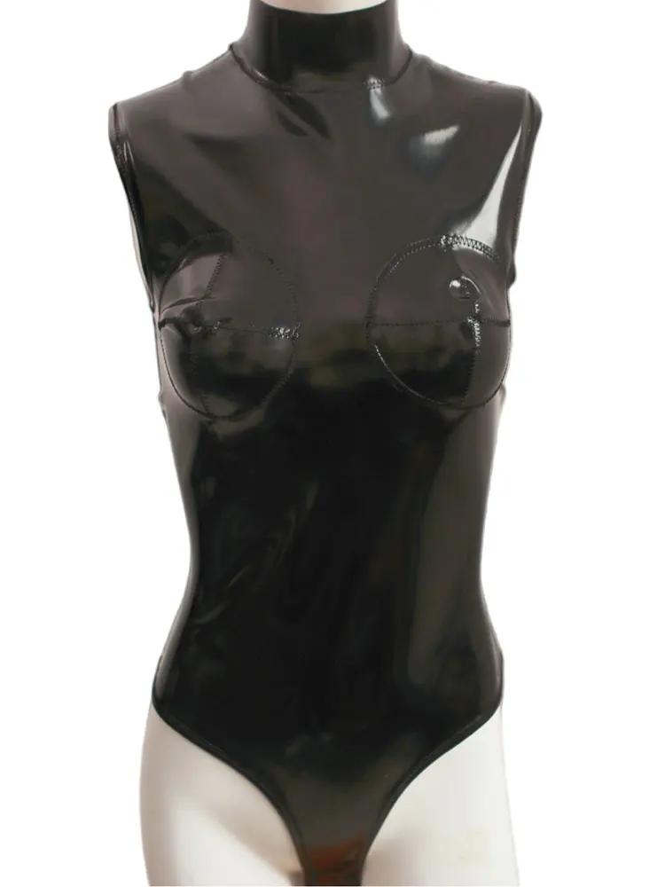 Sexy Women Pu 3D Bust High Cut Bodysuit Latex Ammonia Shaping Sexy Tights Open Crotch Pvc Shiny Cosplay Maid Leotard Plus Size