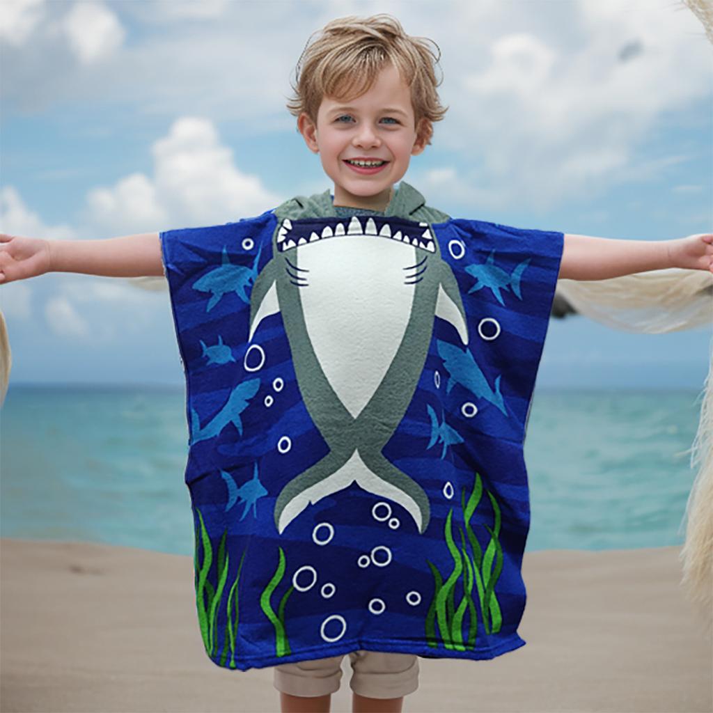 Sommer-Mikrofaser-Badeponcho mit Aufdruck für Kinder, Badetuch mit Kapuze, das nicht fusselt oder ausbleicht, Alter 2-10