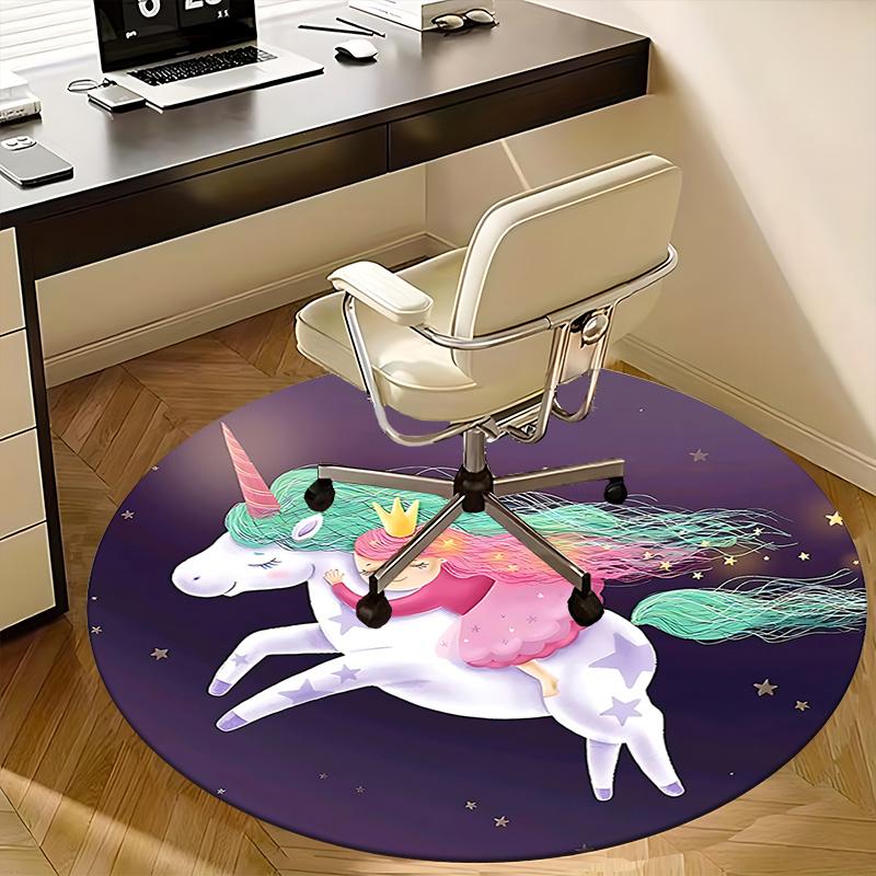 Unicorn and Princess Chair Mat - Round Carpet for Home Decor, Office, Living Room