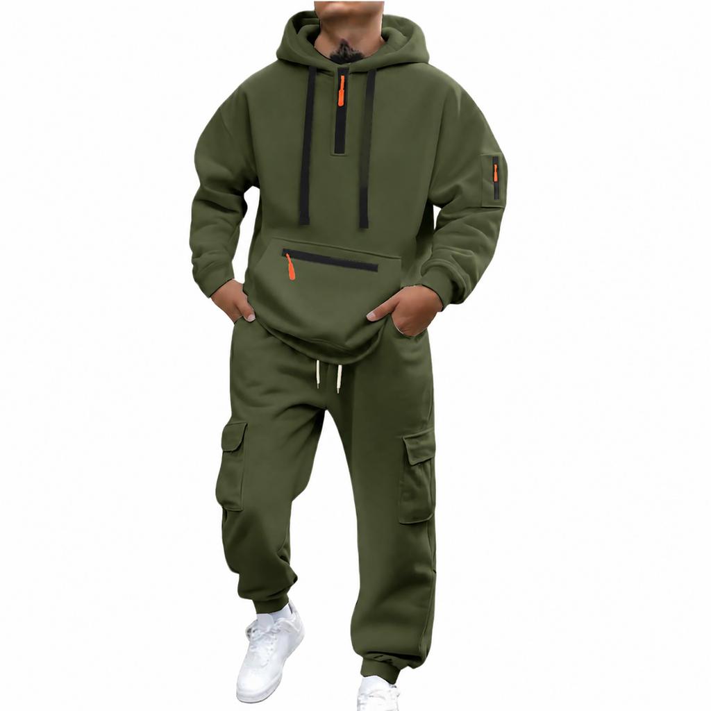 Set da 2 pezzi da uomo: Felpa alla moda e Pantaloni jogger cargo per outfit casual streetwear