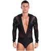 Mens Salsa Dance Leotard Deep V Neckline Sheer Mesh Inserts Sequined Tassel Details Rhinestone Bodysuit