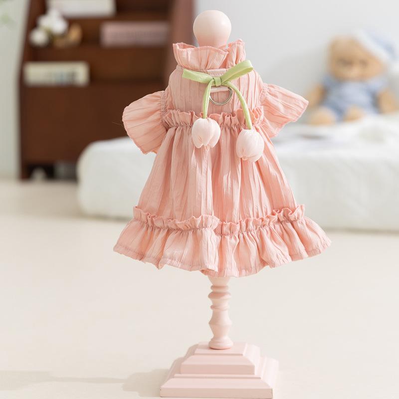 Spring Summer Dog Tulip Pleated Dress Teddy Dress Princess Style Lady Cat Two Feet Pet Dress