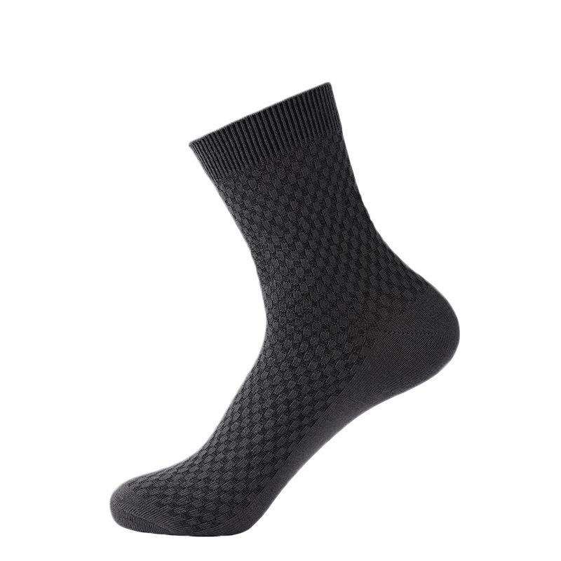 Men's Bamboo Fiber Odor-Resistant Summer Socks - Gray/Black Thin Mid-Calf Business Socks