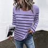 Spring and Autumn Round Neck 3D Stripe Printed Top Fashionable Casual Minimalist Long Sleeved Women's T-shirts