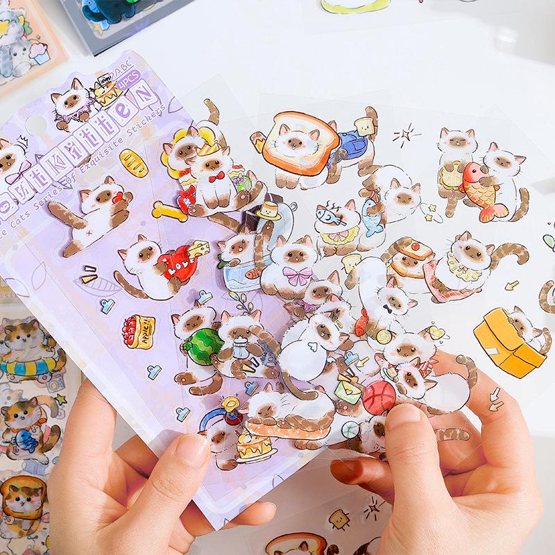 Yuezhen Cute Kitten Cartoon Die-Cut Journal Stickers for Children