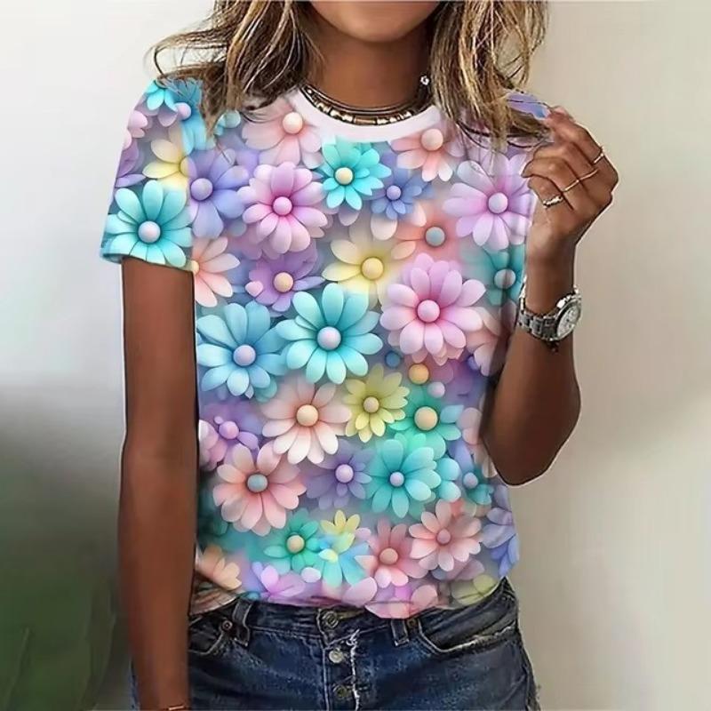 Women's T-Shirts Fashion 3d Floral Printing T Shirt Casual Tees Summer Clothing Basic Female Tops Print Oversized Pullover