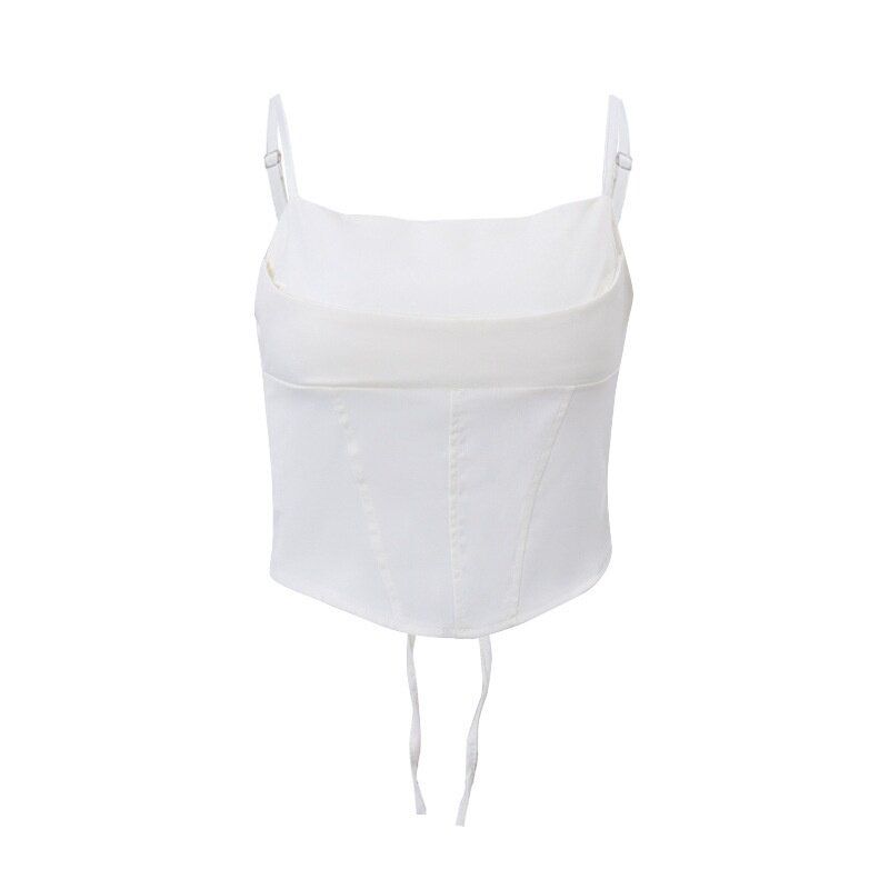 Sexy Satin Fishbone Tube Top 2024 Hot Girl Autumn Back-Tie Crop Top Waist-Cinching Pure Desire Camisole