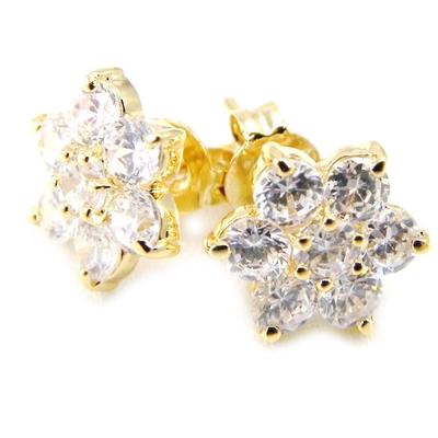 [G9363] - White Gold Plated 'Crystal Flowers' Earrings