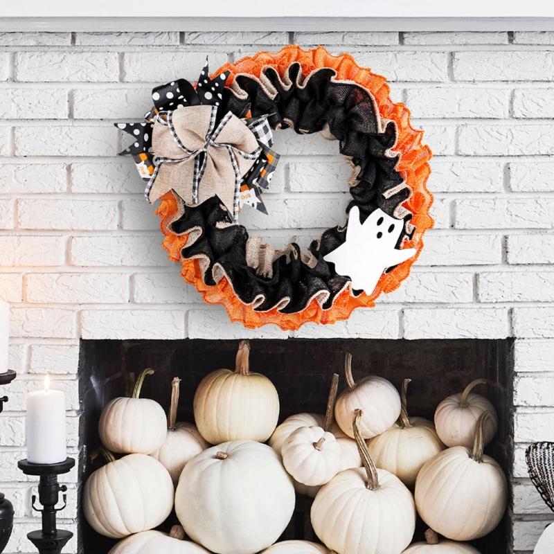 Halloween Holiday Wreath Hanging Ornaments Artificial Wreath for Front Door Farmhouses Garden Yard Halloween Decorations