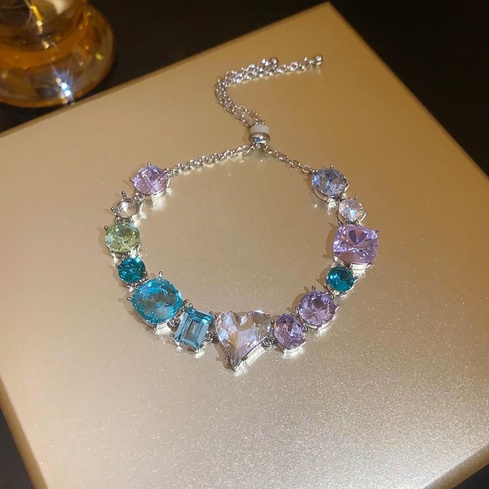 Square Round Zircon Crystal Bracelet Jewelry Accessories Women's Hand Bracelet  Party Dress