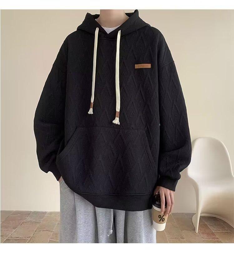 Trendy Unisex Hong Kong-Style Waffle Knit Hooded Sweatshirt: Korean-Inspired, Loose-Fit for Autumn & Winter XL чёрный