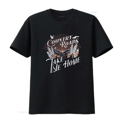 Country Roads Take Me Home T Shirt Womens Music Vintage  Top Vintage Washed Soft Fashion Stretched Homme Stylish Casual