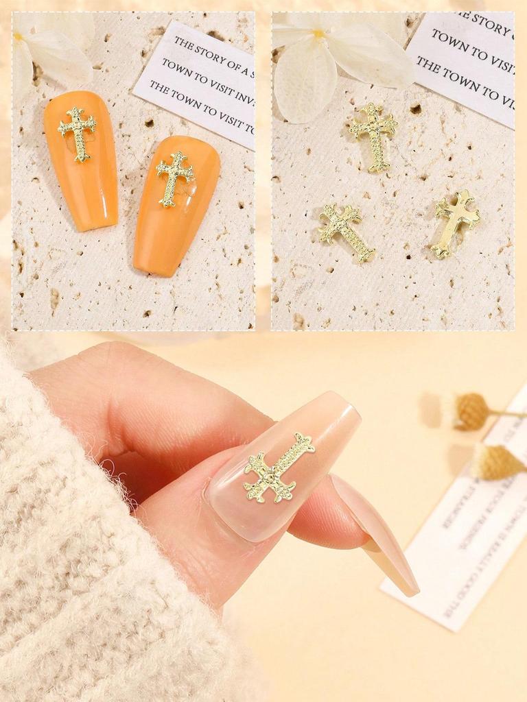 Halloween 10pcs/Pack Gold Silver Cross Designed Nail Art Accessories For Nail Art Creations