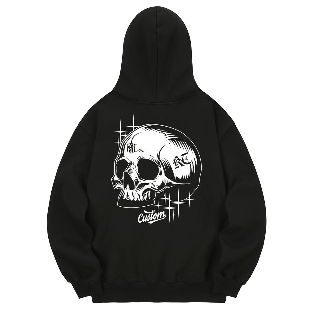 Khb0190 Skull Art Fleece Hoodie Black