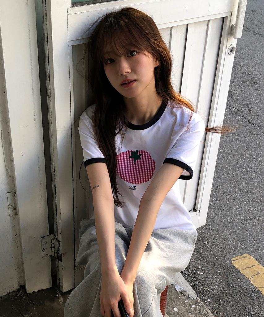 CGP (Women) Check Tomato Ringer Short Sleeve T-Shirt - White