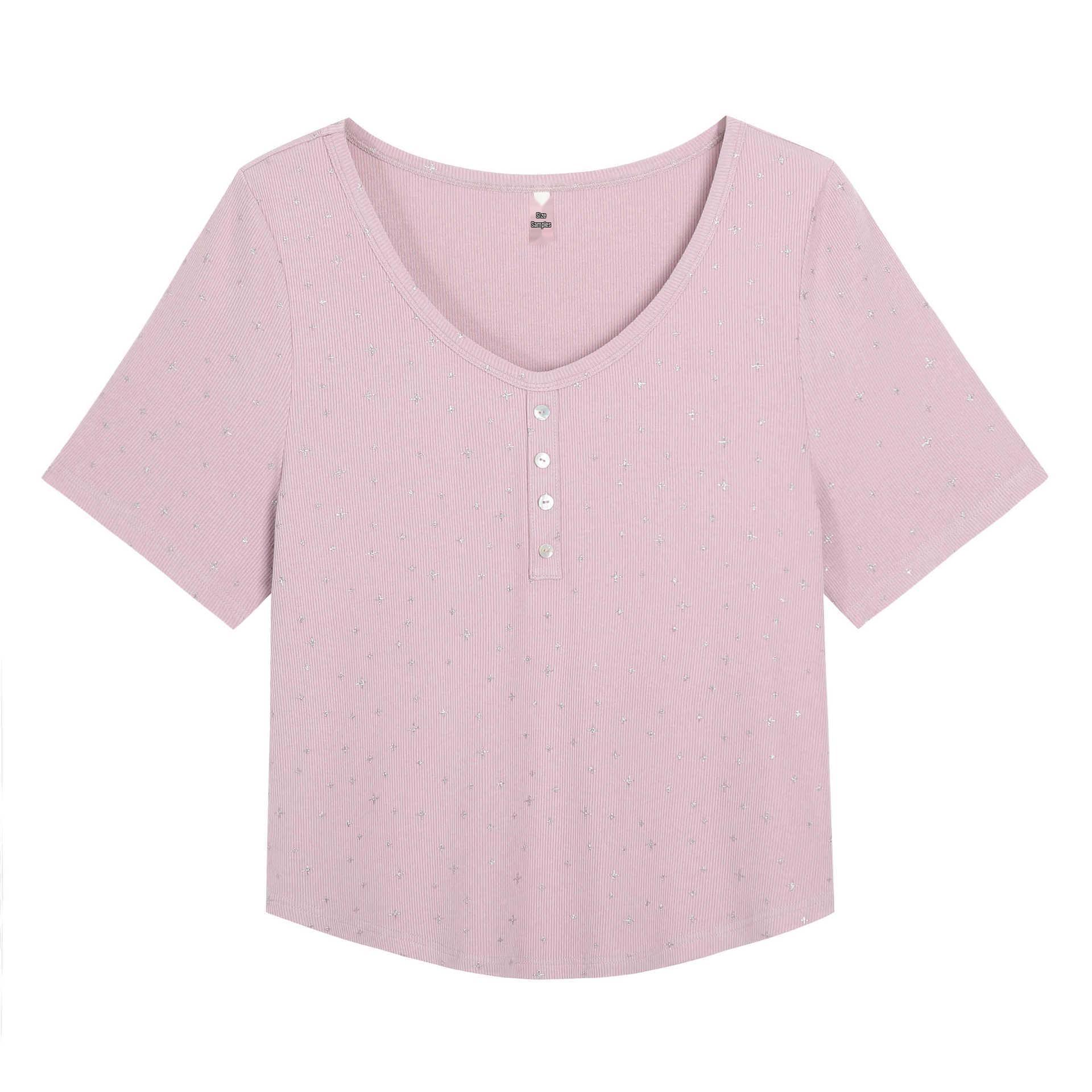 

Korean Minimalist Silver-Sprinkled Short-Sleeve T-Shirt - Women s Plus Size Summer Slimming Casual Top 1XL (recommended for 60-70 kg)