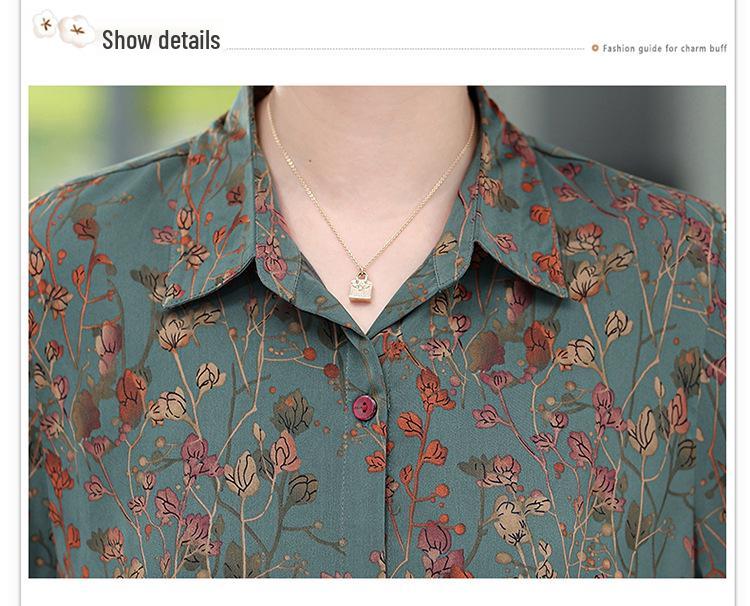 Mom's Spring & Autumn Long-Sleeve Mulberry Silk Shirt for Stylish Middle-Aged & Elderly Women