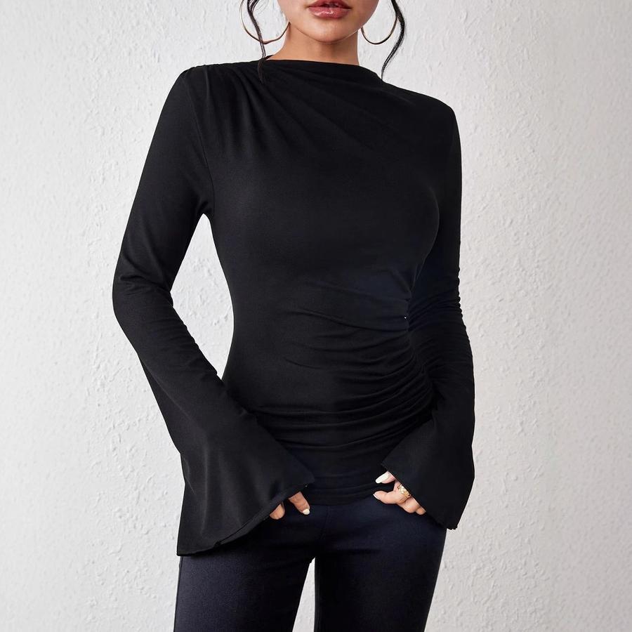 Fall Winter Fashion Solid Slim Fit Wide Leg Long Sleeve T-Shirt Top