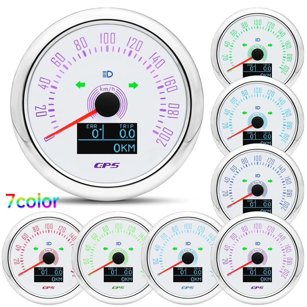 0-200KMH 85MM GPS Speedometer With GPS Antenna 7 Color Backlight 0-160MPH LED Odometer Auto Gauge For 12V 24V Car Boat Marine