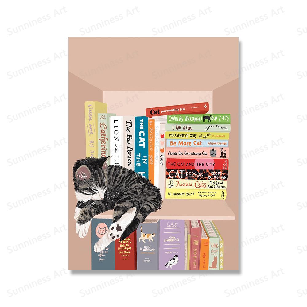 Pisică amuzantă Plante verzi Boho Artă de perete Pictură pe pânză Postere și imprimeuri nordice Poze moderne de perete pentru decorarea camerei de zi