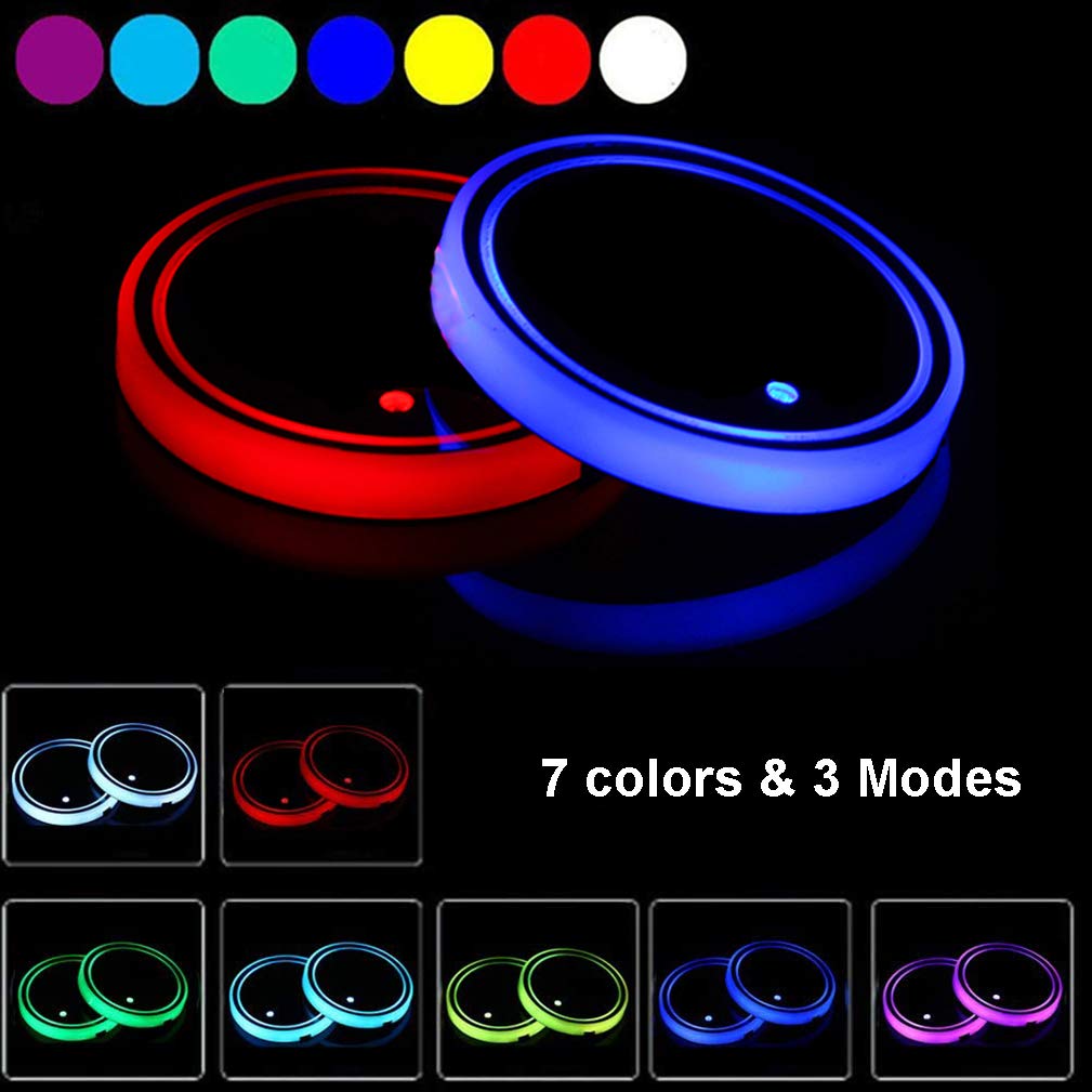 Dalimo LED Cup Holder Lights, 2 Pieces Car Cup Holder LED Lights, 7 Colors