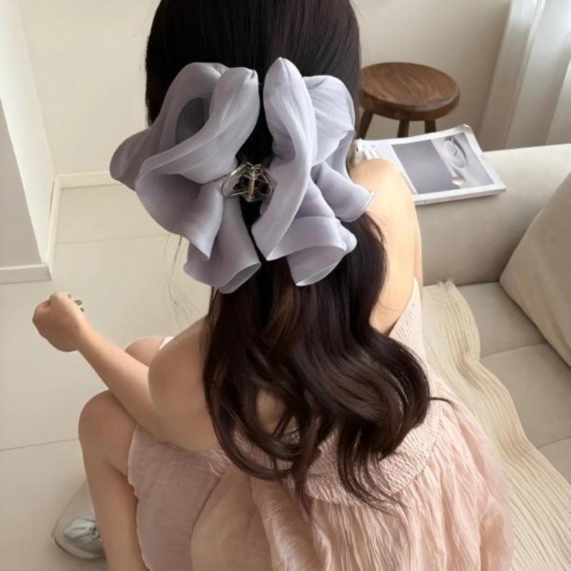 Soft Pleated Chiffon Flower Banana Hair Clips Anti Slip Elegant Barrettes Women Daily Wedding Party Hair Accessories