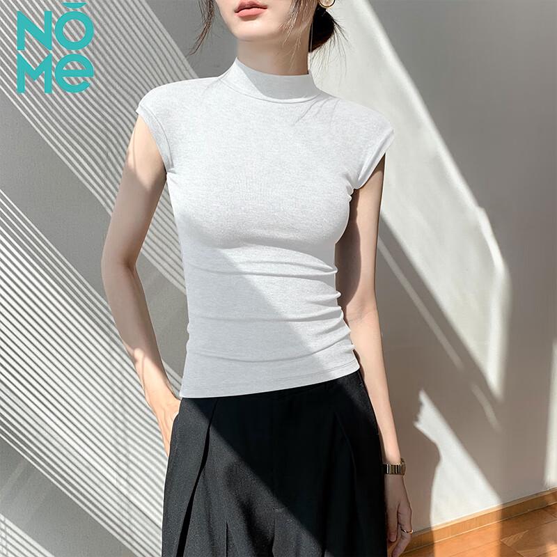 NOME Women s Ribbed Sleeveless Half-High Neck Top S