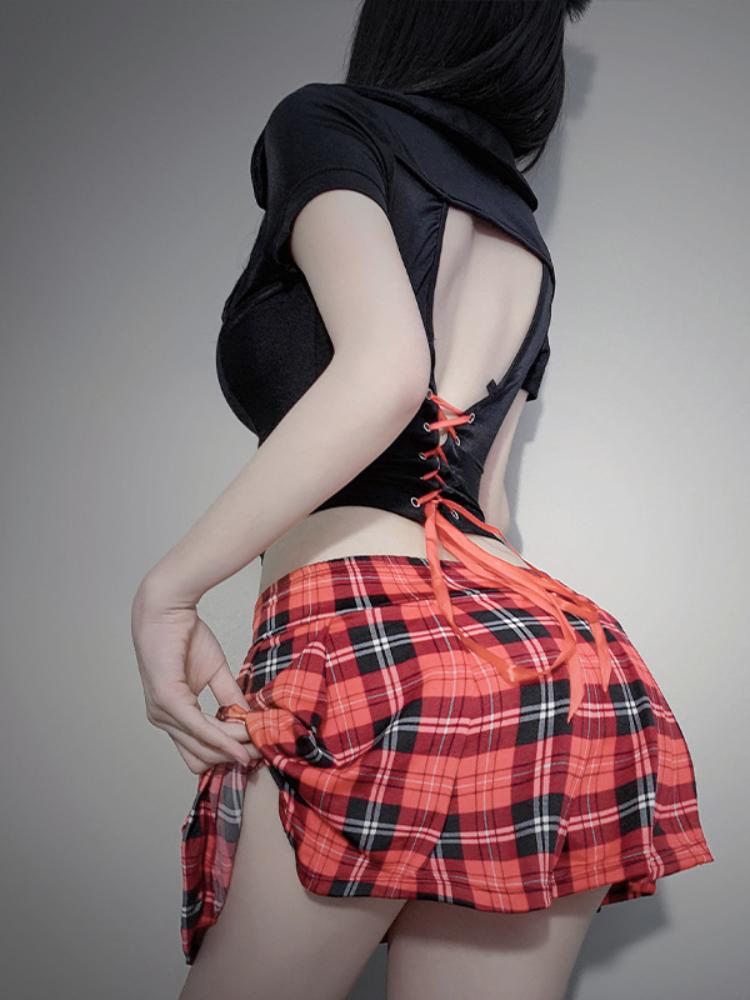 Plus Student Erotic Costumes Plaid Tie Cosplay Transparent Outfit Fetish Sexy Lingerie For Babydoll Role Play Exotic Sence