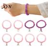 Versatile Commuting Casual Bracelet Breast Cancer Awareness Bracelets for Women, Ribbon Pink Elastic Beaded Jewelry Charm Bracelet, Encouragement