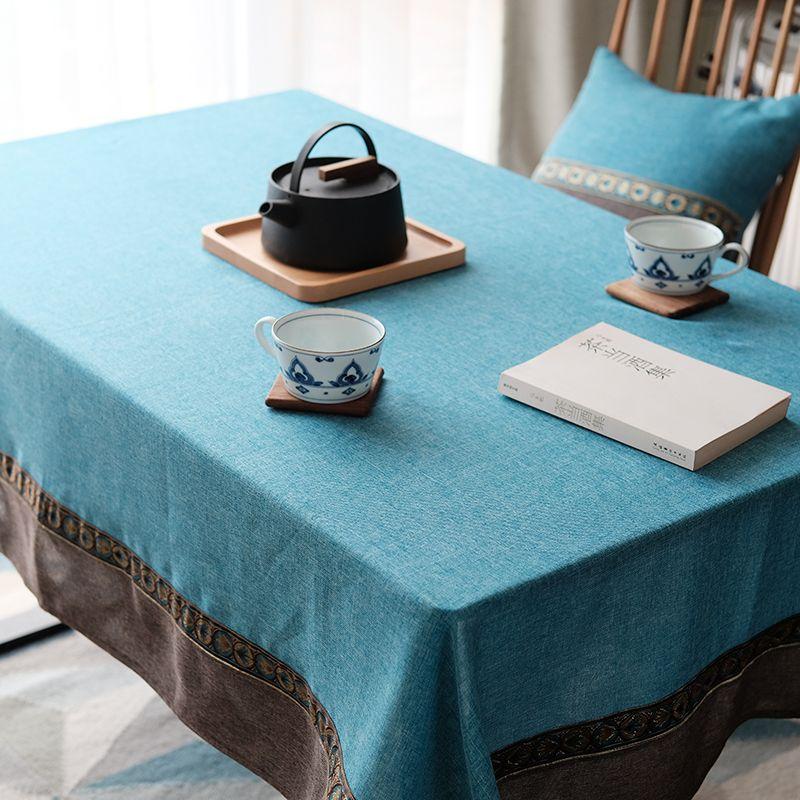 

Mediterranean Ethnic Style Tablecloth Fabric Minimalist Modern Scandinavian Rectangular New Chinese Style Polyester Linen For Home Coffee Table Cloth Polyester hemp blue + coffee edge 120*120cm
