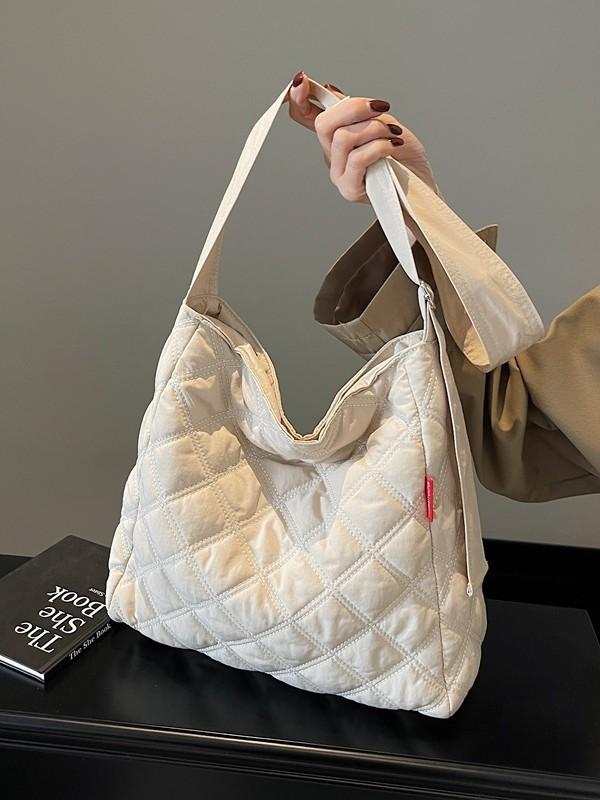 Cotton Casual Square Tote Bag With Embroidery And Large Capacity For Daily Use