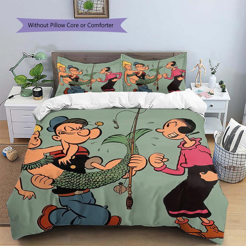 Popeye the Sailor Pattern Bedding Quilt Set Home Decoration Gift (1 * duvet cover + 2 * pillowcase without core)