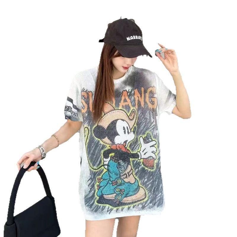 Summer 2025 Women's Loose Ice Silk Knit T-Shirt - Trendy Short Sleeve Top