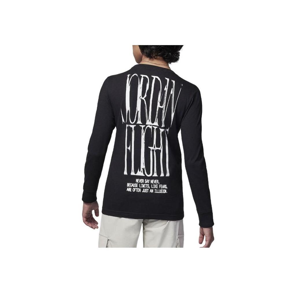 Jordan MJ Letter Print Comfortable Casual Crew Neck Long Sleeve T-Shirt Kids Tops Black HQ7115-010