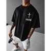 European Sizes Men's Christian Faith T-Shirt with Print & Cross Design - Oversized Shirt, Breathable Summer Casual Wear, Loose Fit Short Sleeve Tee