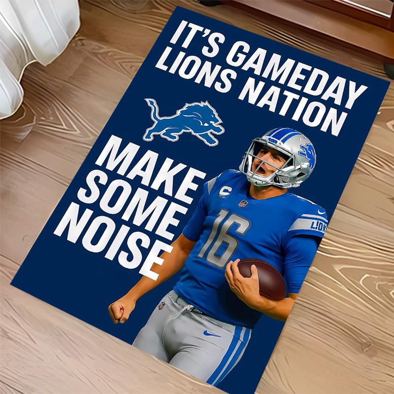 Detroit Lions logo Print Area Rug - Soft, Washable Non-Slip Indoor Mat for Office Chairs, Living Room, Home Office Decorative Rug