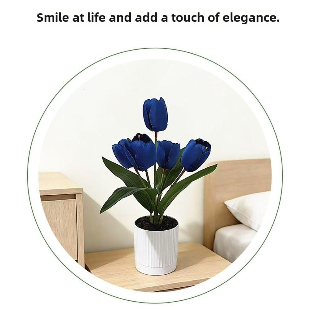 3/5 Köpfe Künstliche Tulpenblumen Bonsai Weißer Blumentopf Mehrfarbige Simulationsblumen Bonsai Foto Requisiten Kunstblumen im Topf Geschenk