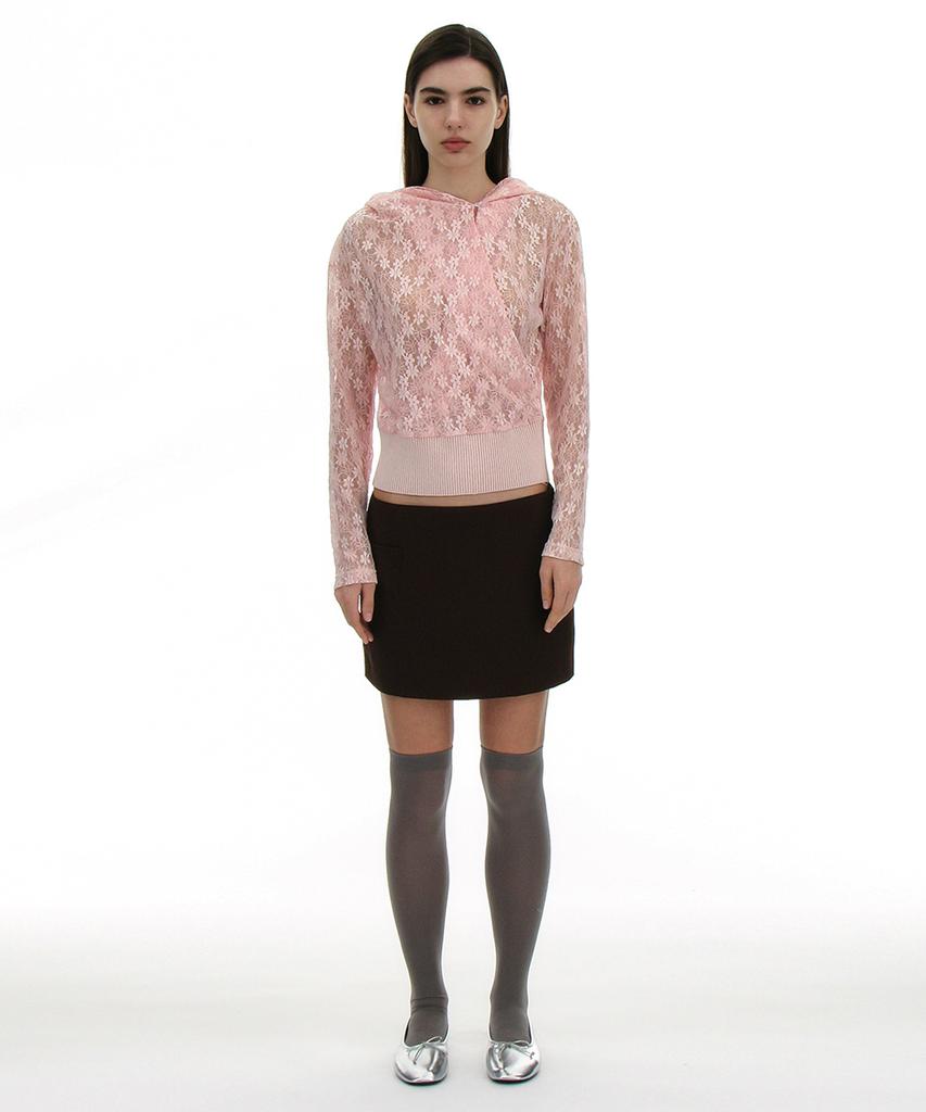 Lace Drape Hoodie Top_Pink