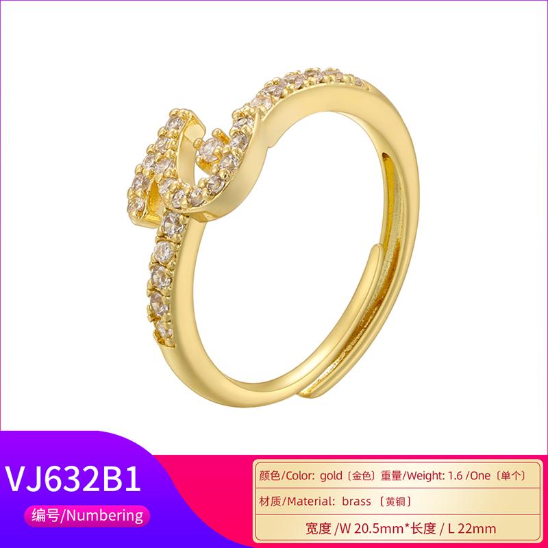 ZHUKOU gold plated zircon 16 Arabic letters silver adjustable ring : VJ632B1
