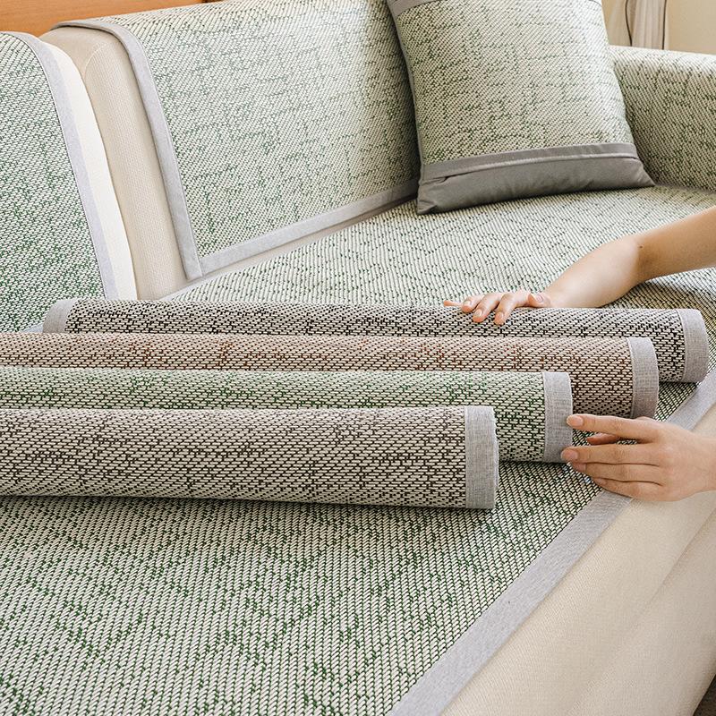 Summer Rattan Mat Cool Sofa Cushion Summer Ice Rattan Non-Slip Straight Row Seat Cushion Sofa Cover Cloth Towel  New Model