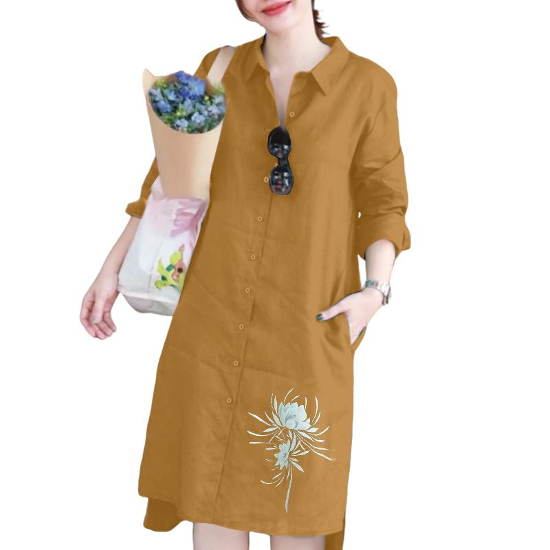 

ZANZEA Женское повседневное платье-рубашка с отложным воротником, свободного кроя, с длинным рукавом и принтом 5XL коричневый