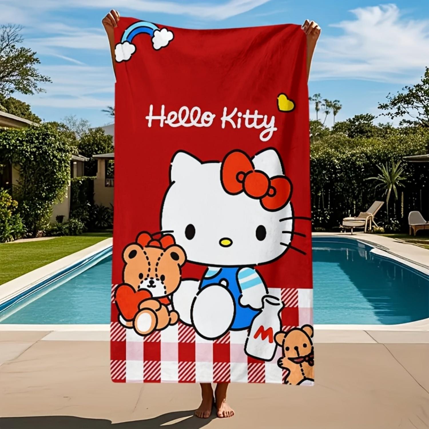 

2D Flat Sanrio Hello Kitty Cartoon Pattern Beach Towel,Quick-Dry and Highly Absorbent,Suitable for Beach,Swimming W30*H60(CM)