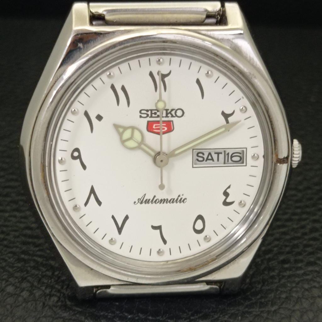 Seiko 5 AUTOMATIC VINTAGE JAPAN 6319A MENS ARABIC WHITE DIAL WATCH A701353-5 R206a-a701353