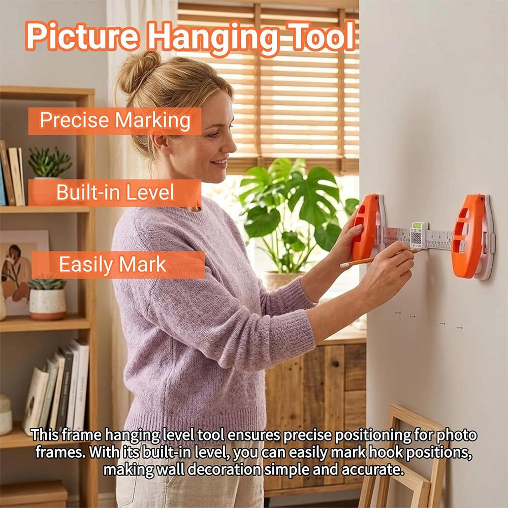 Picture Hanging Tool with Built in Level, Precision Marking,Alignment Ruler for Photo Frames, Wall Decor, Mirrors, ABS Wall Friendly DIY Hanger