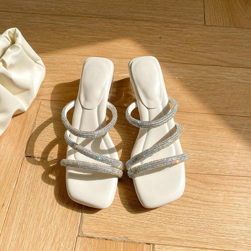 Fashion Open Toe Lace-up Sandals, Women 2025 Summer New Flat Soft Soled Student Evening Square Head Roman Shoes,Slippers