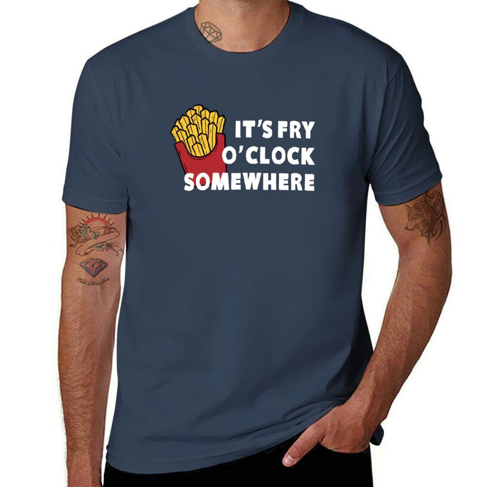 Its Fry Oclock Somewhere French Fries Tshirt Relaxed Fit Casual Short Sleeve Top S