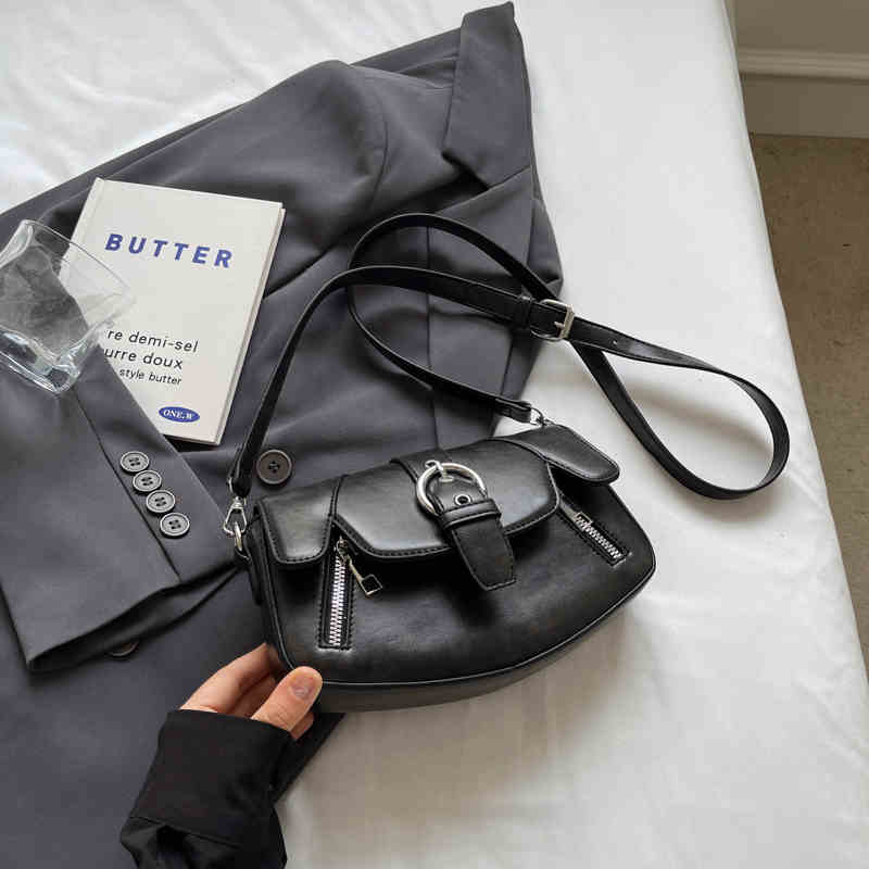 Vintage Women Crossbody Bags Autumn Textured PU Leather Flap Small Square Bag Cool Girl Fashion Shoulder Pack